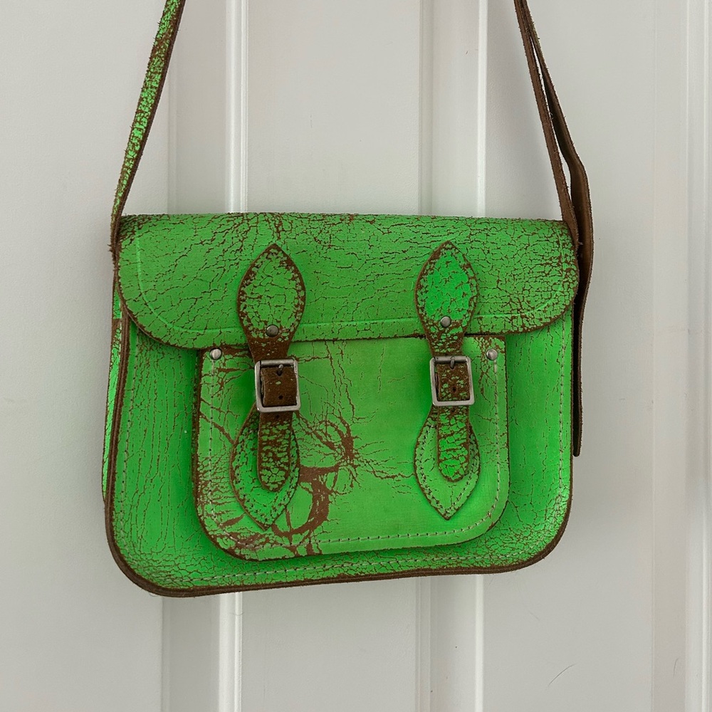 Distressed Vintage Green Leather Satchel